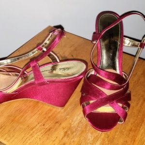 Hot Pink Satin Wedge Sandals
